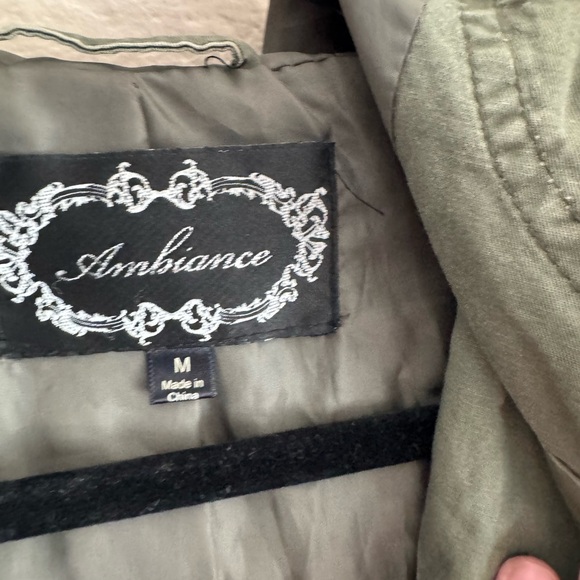 Ambiance Muted Olive Green Hooded Utility Jacket  - Size Medium - Picture 4 of 7